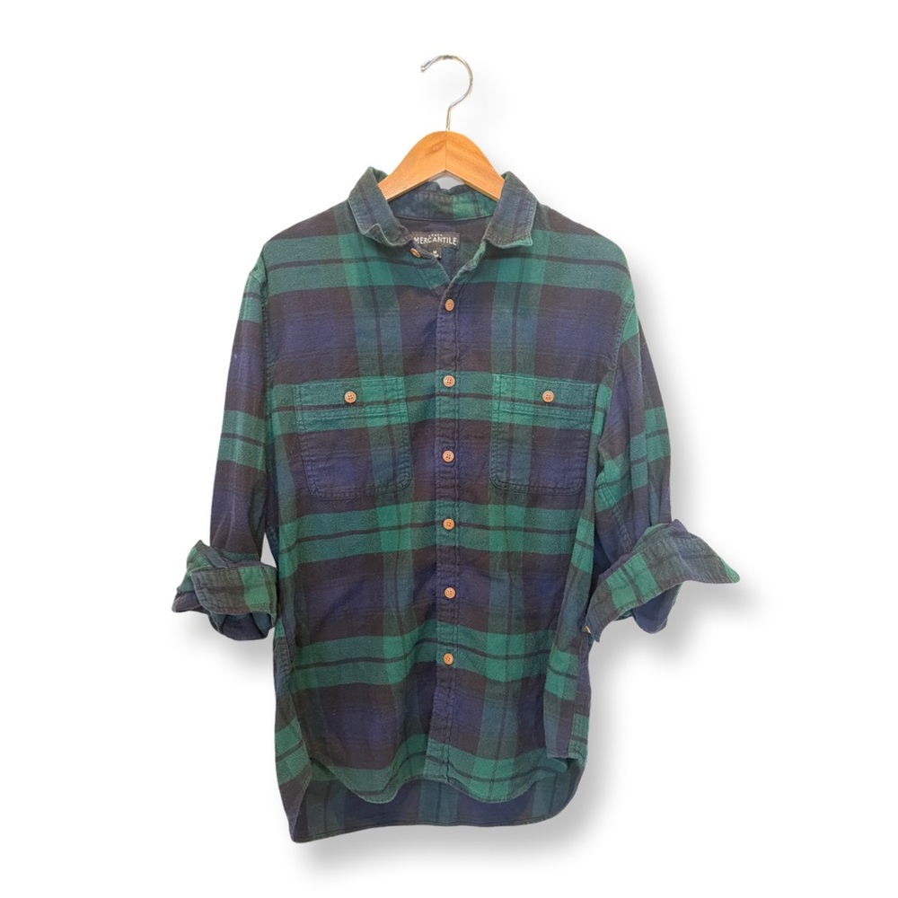 J. Crew | Mercantile Green and Navy Plaid Flannel Button Down Shirt